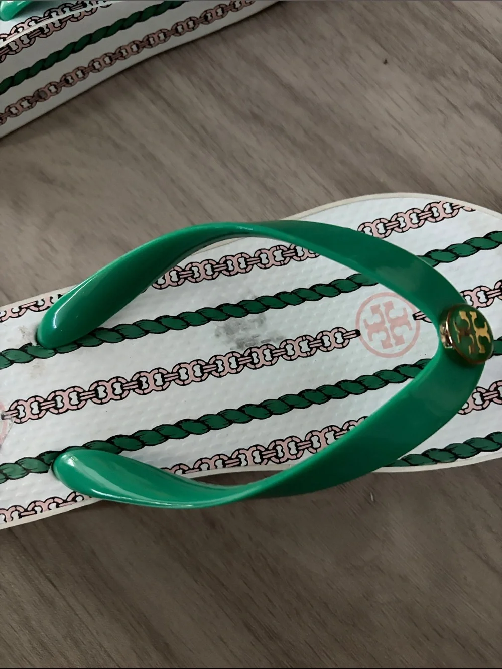 Tory Burch Gemini wedge Green-Strap Patterned Flip Flops